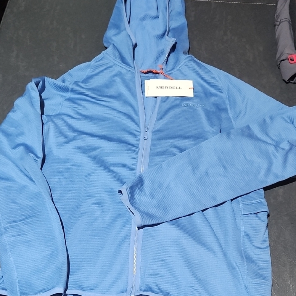 Merrell Blue Windbreaker Jacket with Full Zip and Hood